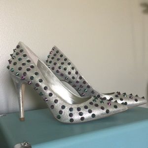 BCBG iridescent spiked pumps